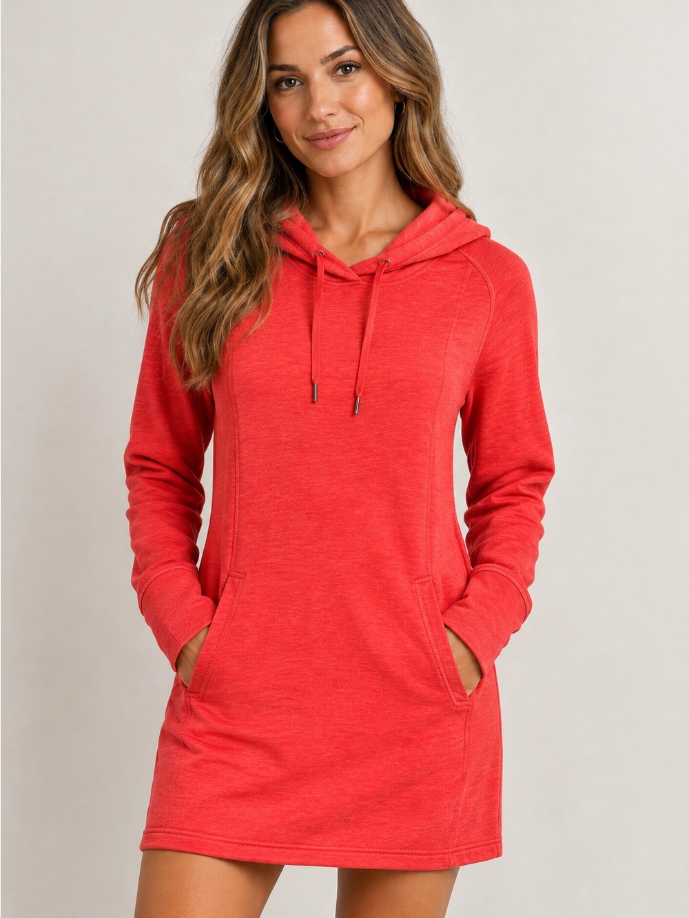 Roots Coral Red Hooded Long-Sleeve Dress